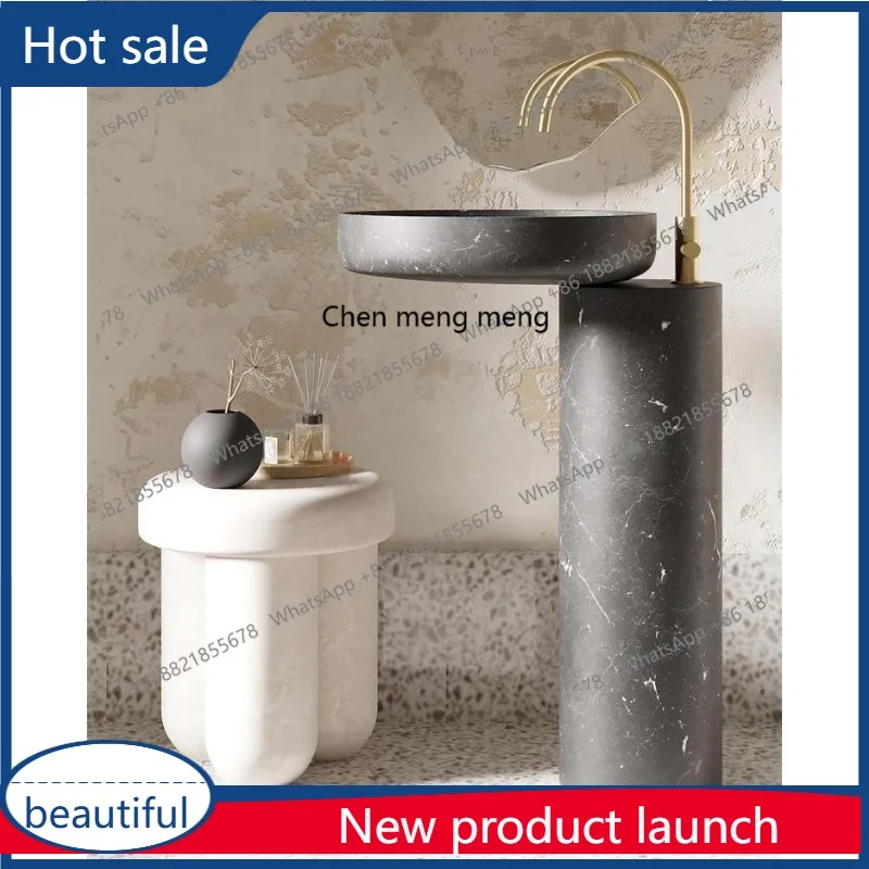 

M46 Handcarved Vintage Marble Pedestal Sink: Antique Freestanding Basin for Luxury Villa Balconies & Boutique Resorts -Weatherpr