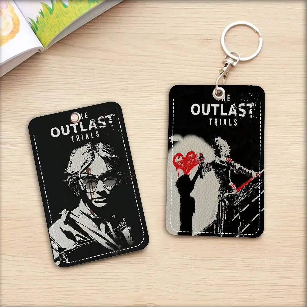 1pc Game T-The O-Outlast T-Trials 1Pc PU Leather Card Holder Keychain Key Ring Door Lock Access Tags ID Card Case Keychain Card