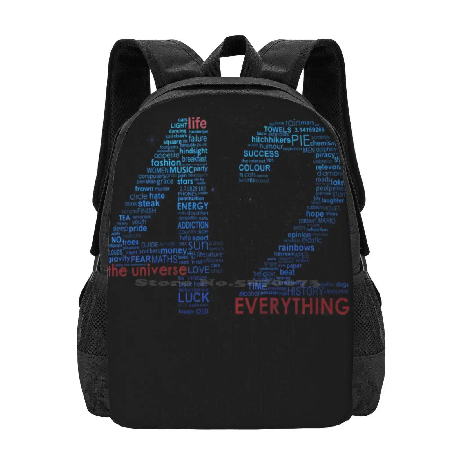 Life , The Universe , And Everything-Hitchhiker's Guide To The Galaxy Pattern Design Bagpack School Bags Hitchhikers Guide To