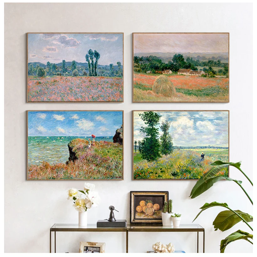 Claude Monet Poplars Poppy fields Landscape Impressionist Oil Painting on Canvas Posters and Prints Wall Picture for Living Room