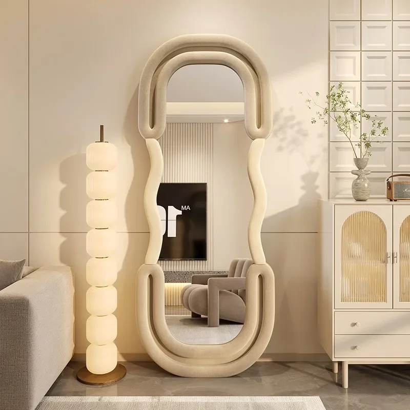 Nordic Full-Length Mirror Landing Dormitory Bedroom Simple Mirror Luxury Art Design Living Room Makeup Mirror Hd Bezel Mirror