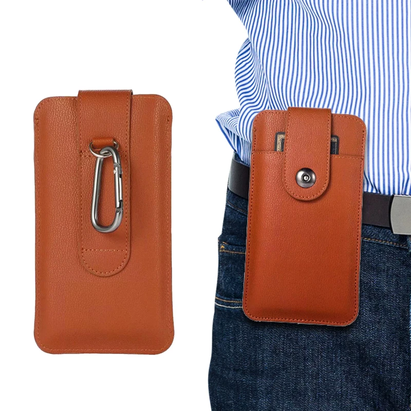 Fashion Universal Holster Belt Phone Case For Iphone 15 14 13 12 11 Pro Max XS Max XR For Samsung Smartphone Leather Waist Bag