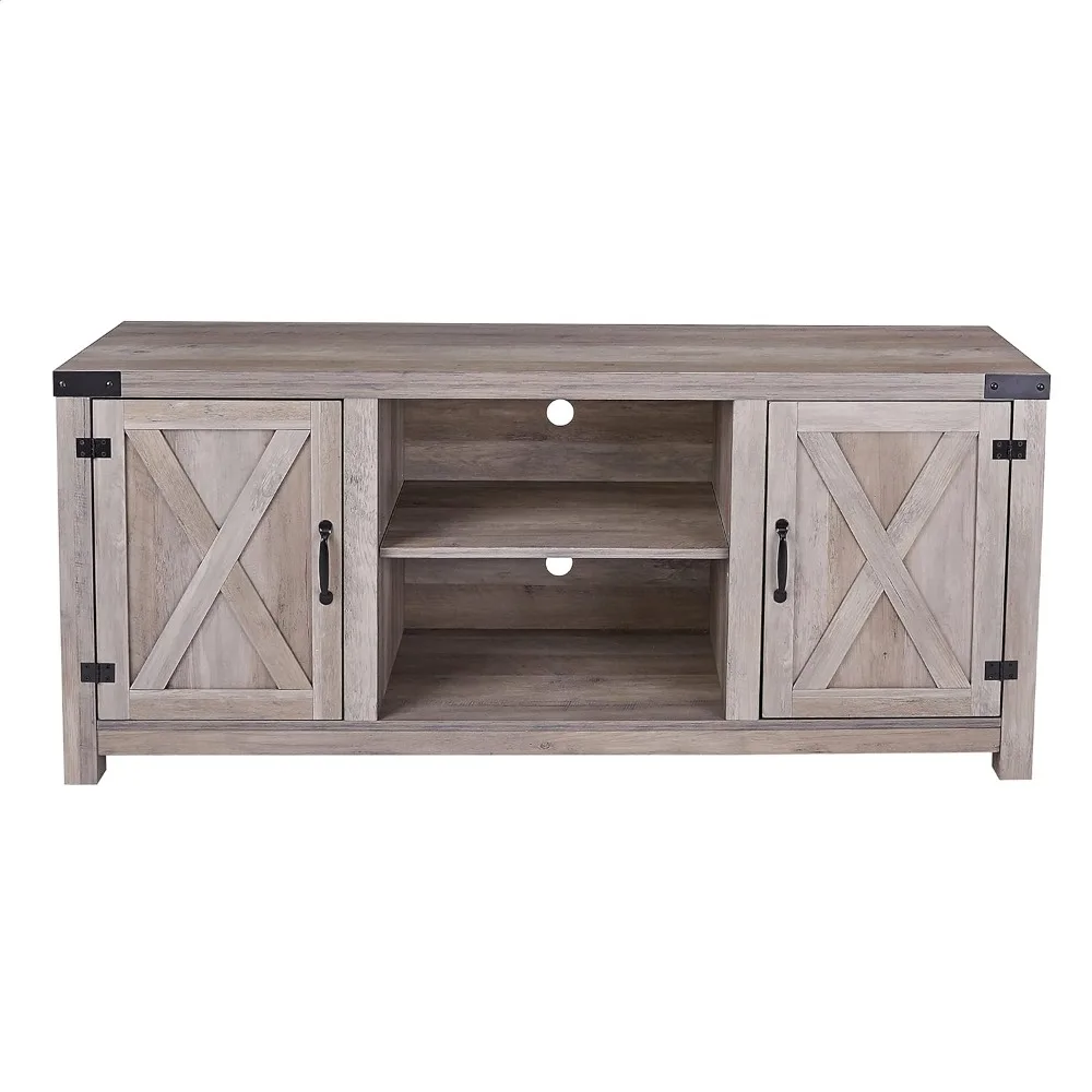 58inch Barn Door TV Stand Entertaiment Media Console Center Industrial Style , Grey Wash