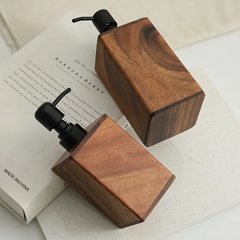 2PCS Vertical Square Clear Wood Grain Corrosion-resistant Walnut Lotion Refill Bottle Hotel Homestay Hand Soap Container