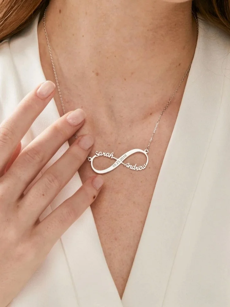 Women's Personalized Infinity Symbol Necklace, Custom Two Names Pendant
