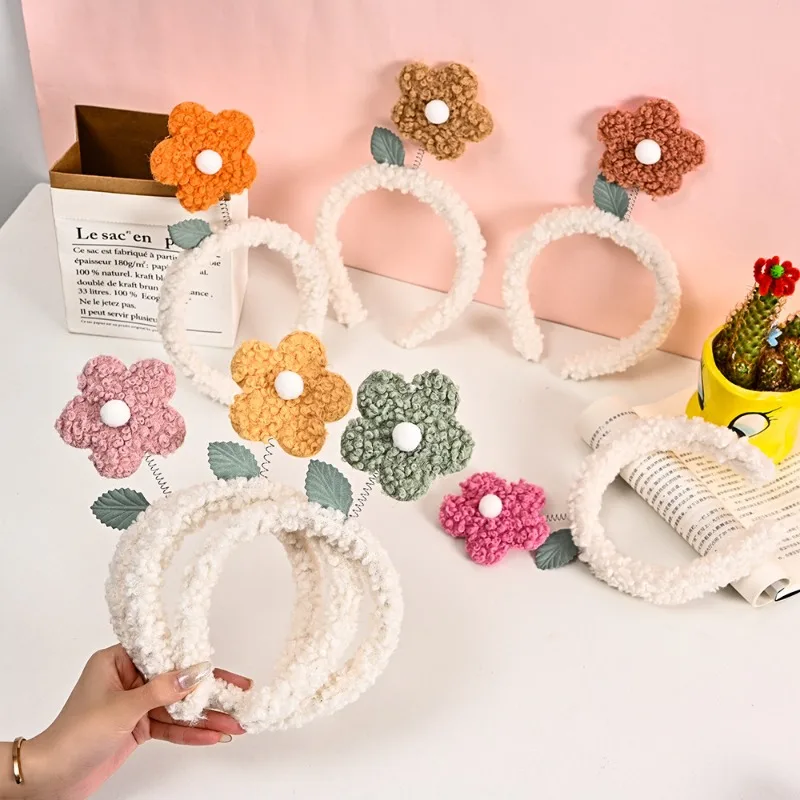 

Plush Sunflower Headband for Kids Girls Cute Bath Skincare Hairband Furry Cartoon Non-Slip Soft Hair Band for Children Student