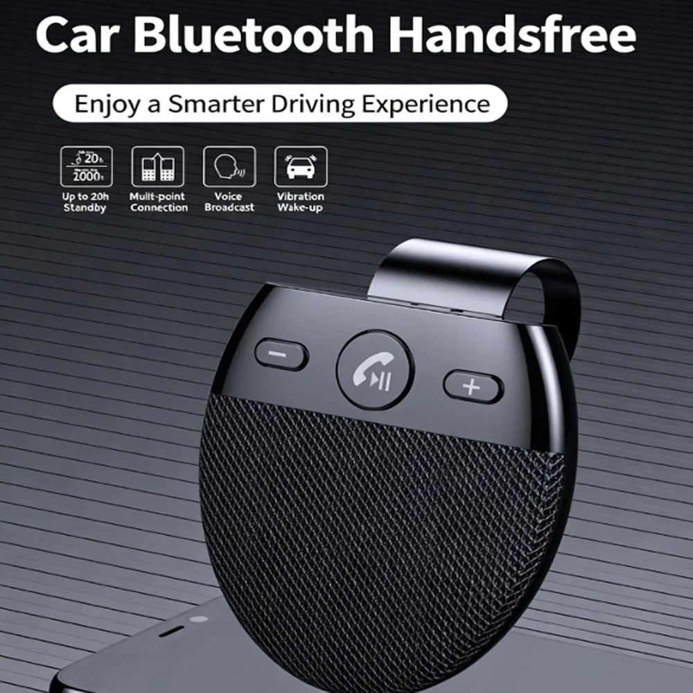 Car Sun Visor Bluetooth Handsfree SP11, Wireless Vehicle Hands Free Calling Device with Voice Prompt Bluetooth Car Kit