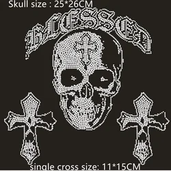 3pc/lot Cross skull design iron on crystal transfers design hot fix rhinestone transfer motifs rhinestones fix patches for shirt