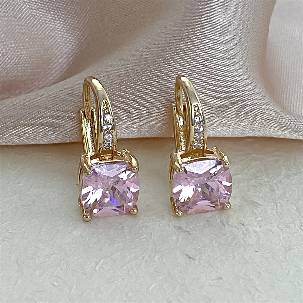12 Colors Square Stone Multicolor Zircon Hoop Earrings for Women Vintage Gold Color August Birthstone Jewelry Mother's Day Gifts
