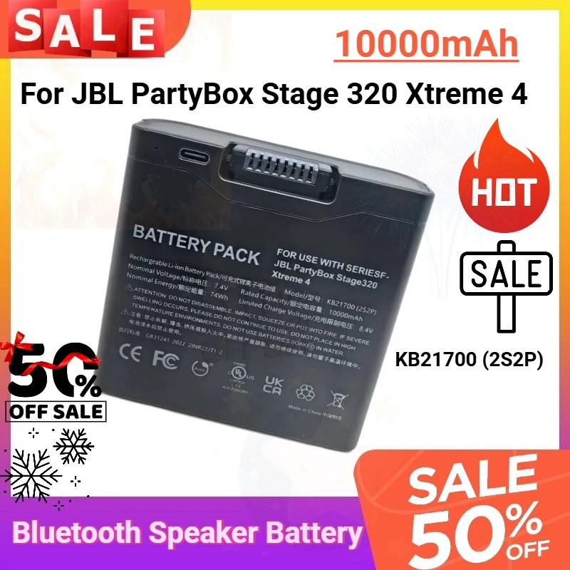 SWZY New 7.4V 10000mAh Rechargeable Li-ion Battery Pack for JBL Partybox Stage 320 for JBL Xtreme 4 Bluetooth Speaker KB21700 (2