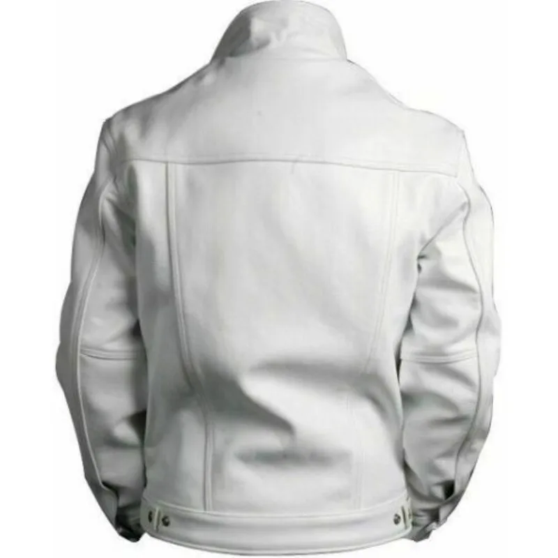 Men's White Trucker Jacket Denim Jacket Style Real Leather Buttoned Closure Coat