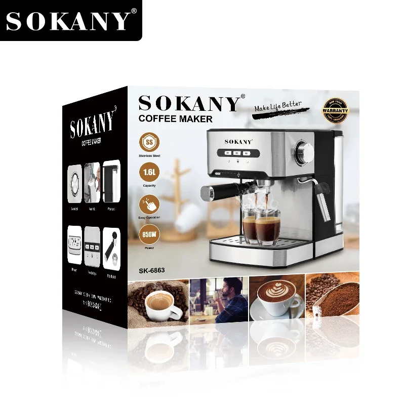 Sokany Coffee Italian Machine 15bar High Quality Stainless steel Espresso Coffee Machine Electric Home Coffee Machine