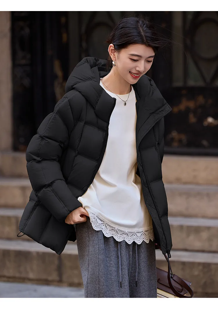 LOUISYAO 90% Duck Down Three Proof Jacket Women 2025 Winter Minimalist Hooded Thickened Premium Warm Outerwear Coat