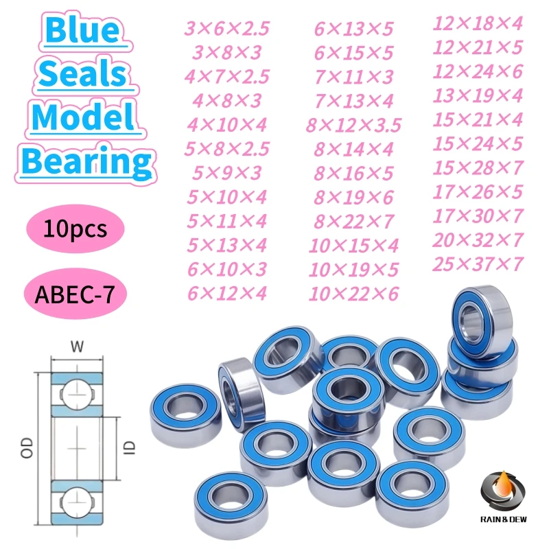 10Pcs 6701RS 12x18x4 Miniature Thin Section Bearings ABEC-7 Blue Seals Model Bearings 4X7X2.5  6x13x5  8X12X3.5 10x15x4 8X22X7