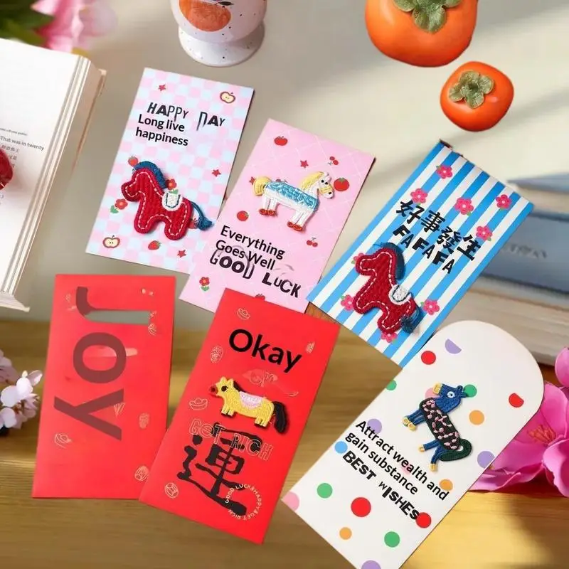 1 pz simpatico cavallo zodiacale design buste rosse in stile cinese per l'anno del cavallo 2026, sacchetto di soldi fortunato ideale per il nuovo anno