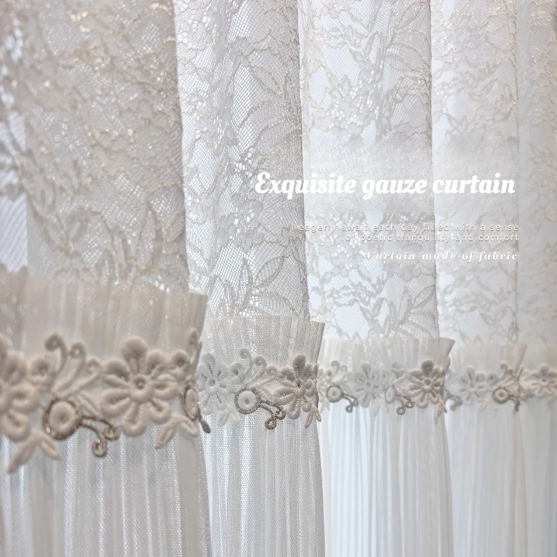Custom Size French Luxury Off-white Unique Pattern Chenille Curtains for Living Dining Room Bedroom White Tulle Elegant Fashion