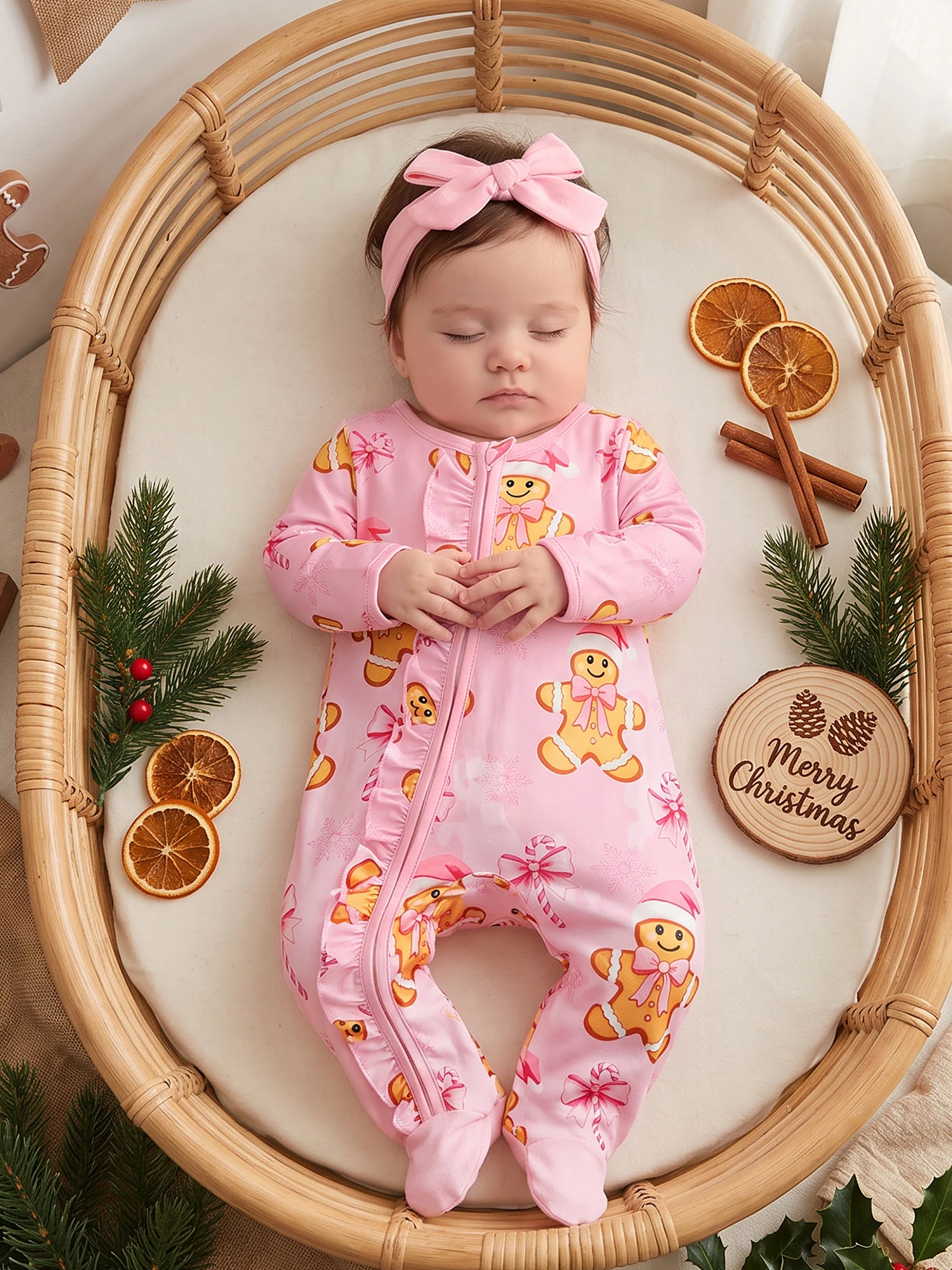 Outfit Gingerbread Man Footies- -Headband Sleeve Sleeve-Gingerbread Christmas Outfit Long Headband Long Sleeve Gingerbread New