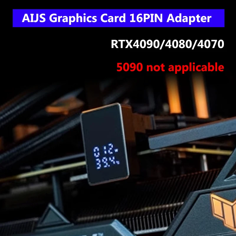 AIJS RTX40 Series 16Pin 180 Degree Angled Adapter for 12+4pin Power Adapter with Real-Time Wattage Display
