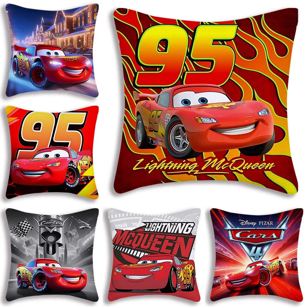 Car Lightning McQueens Pillow Covers Cartoon Sofa Decorative Home Double-sided Printing Short Plush Cute Cushion Cover