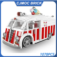 MOULD KING 10039 Ice Cream Truck Building Blocks Set Construction Car DIY Bricks Toys Valentines Day Gifts for Kids Girls