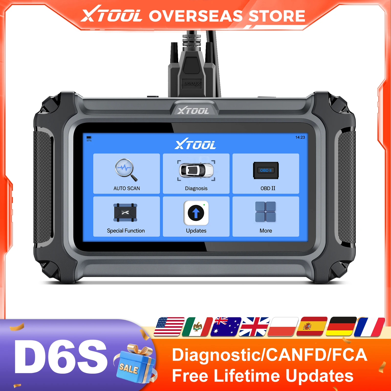 

XTOOL D6S Car Diagnostic Tool All System OBD2 Automotive Scanner 4-IN-1 Live Data with 33+ Services Lifetime Free Update Built-in CANFD FCA