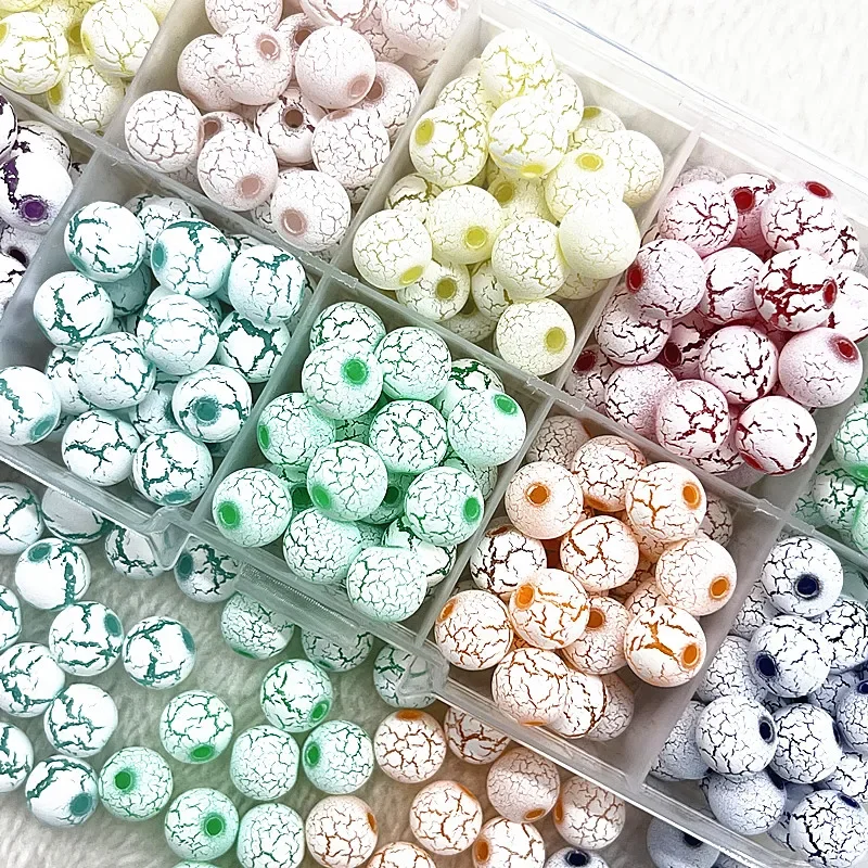 50pcs 8mm Round Shape Frost Cracked Acrylic Loose Spacer Beads for Jewelry Making DIY Handmade Bracelets Accessories