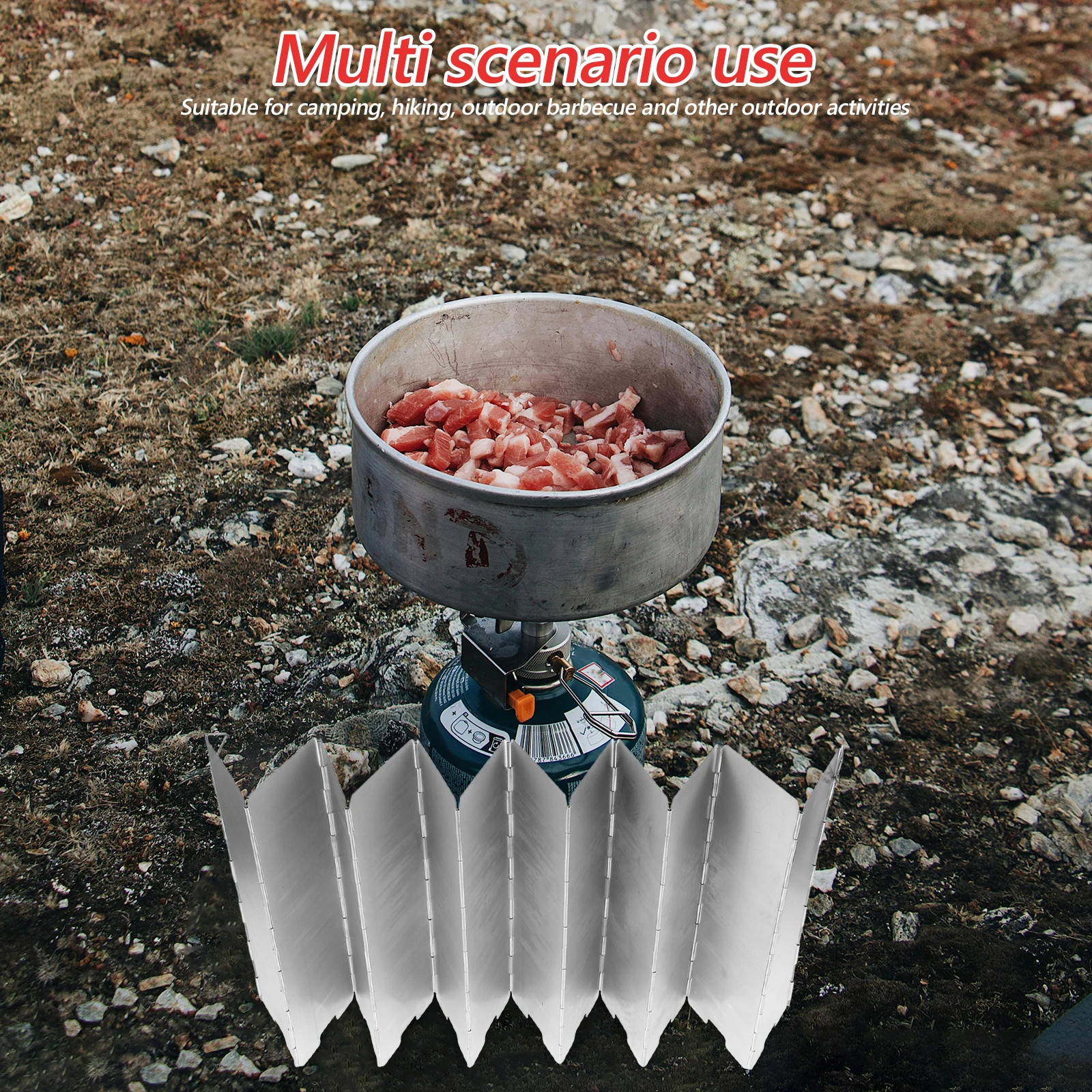 

Burner Windproof Cover Camping Cooking Windshield Folding Stove Windscreen Silver