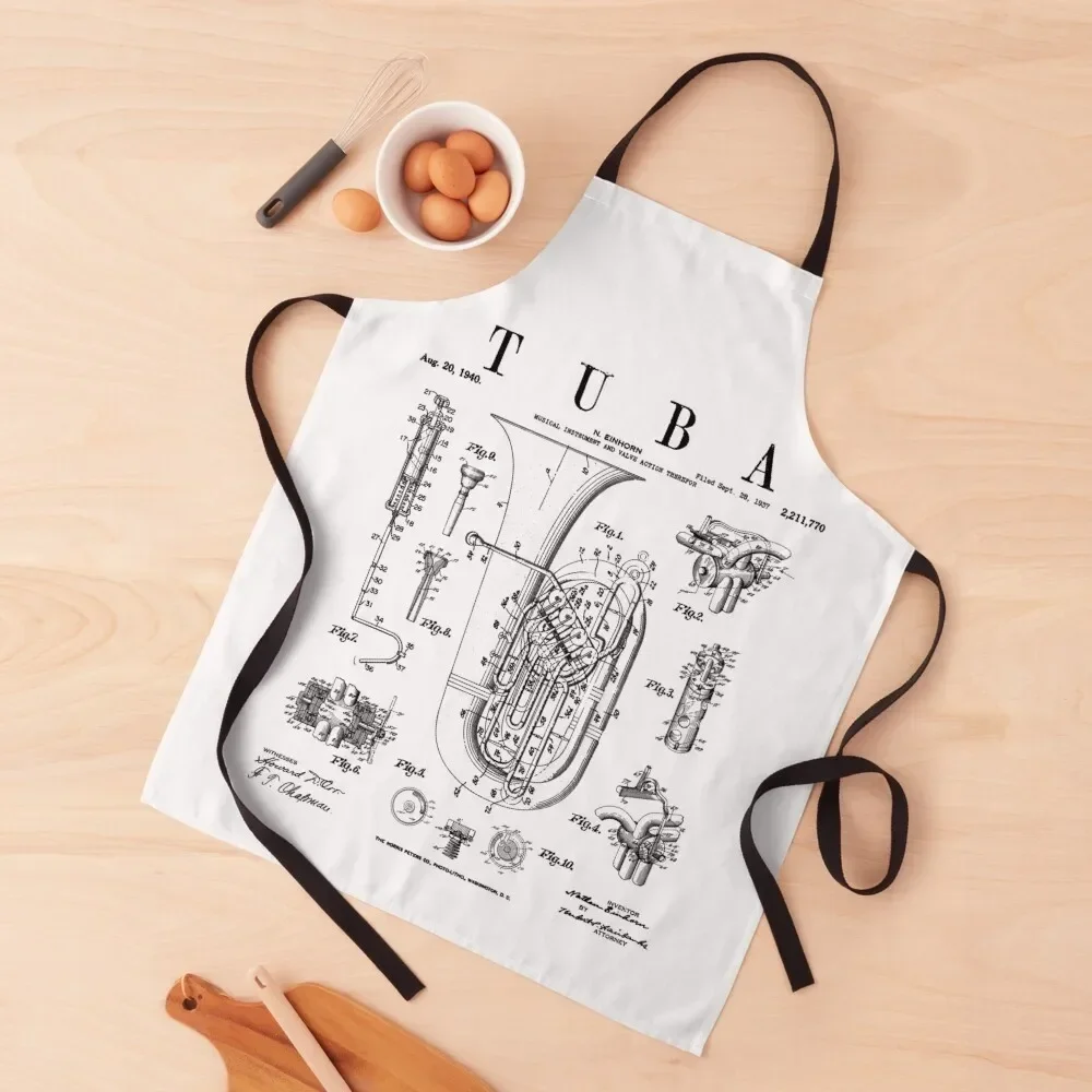 

Tuba Vintage Patent Tubaist Tubist Drawing Print Apron For Women Kitchen beauty master bib Apron