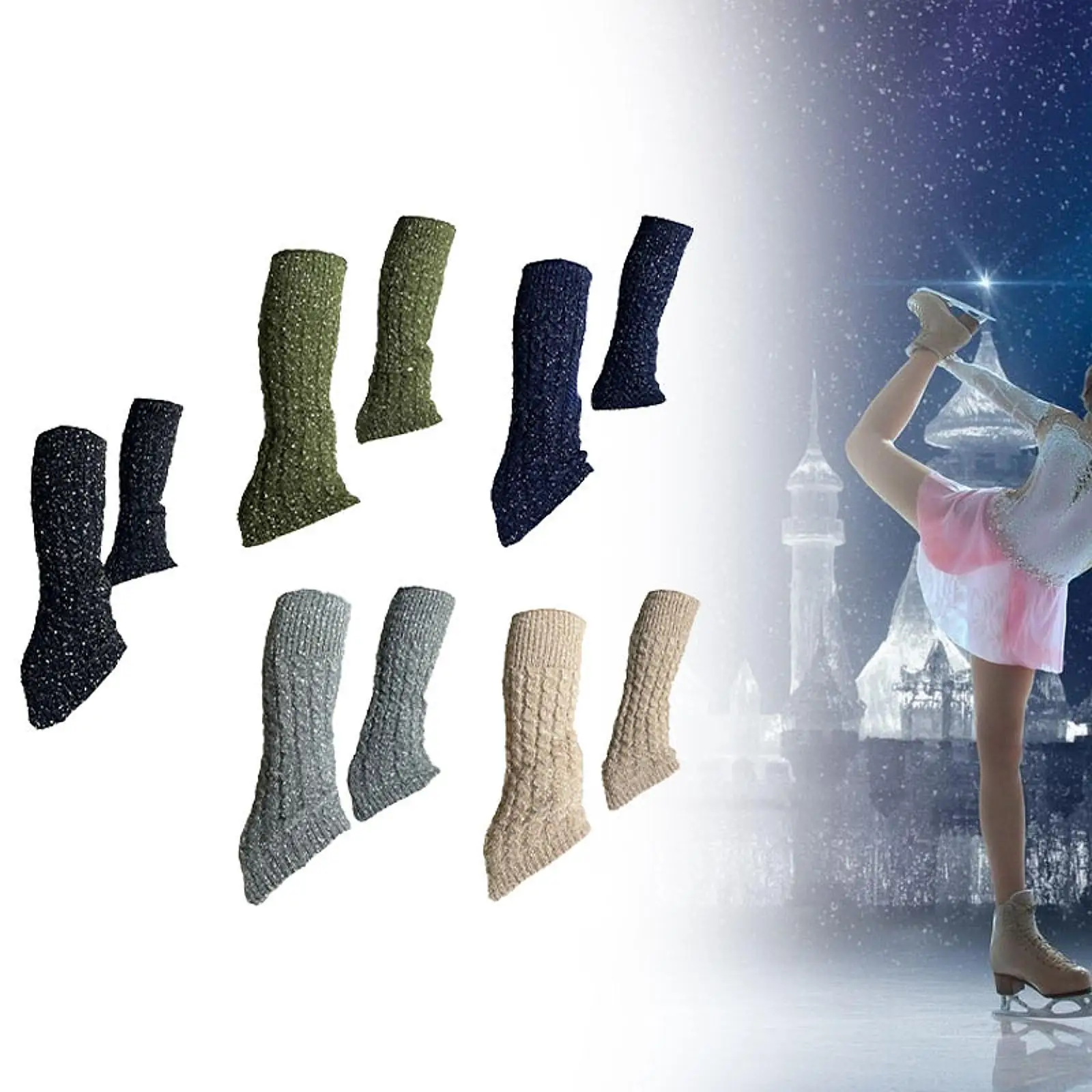 

Figure Skating Leg Warmers Calf Socks Set Portable Leg Cover Soft Accessories Cable Knit Long Skating Socks for Winter Sports