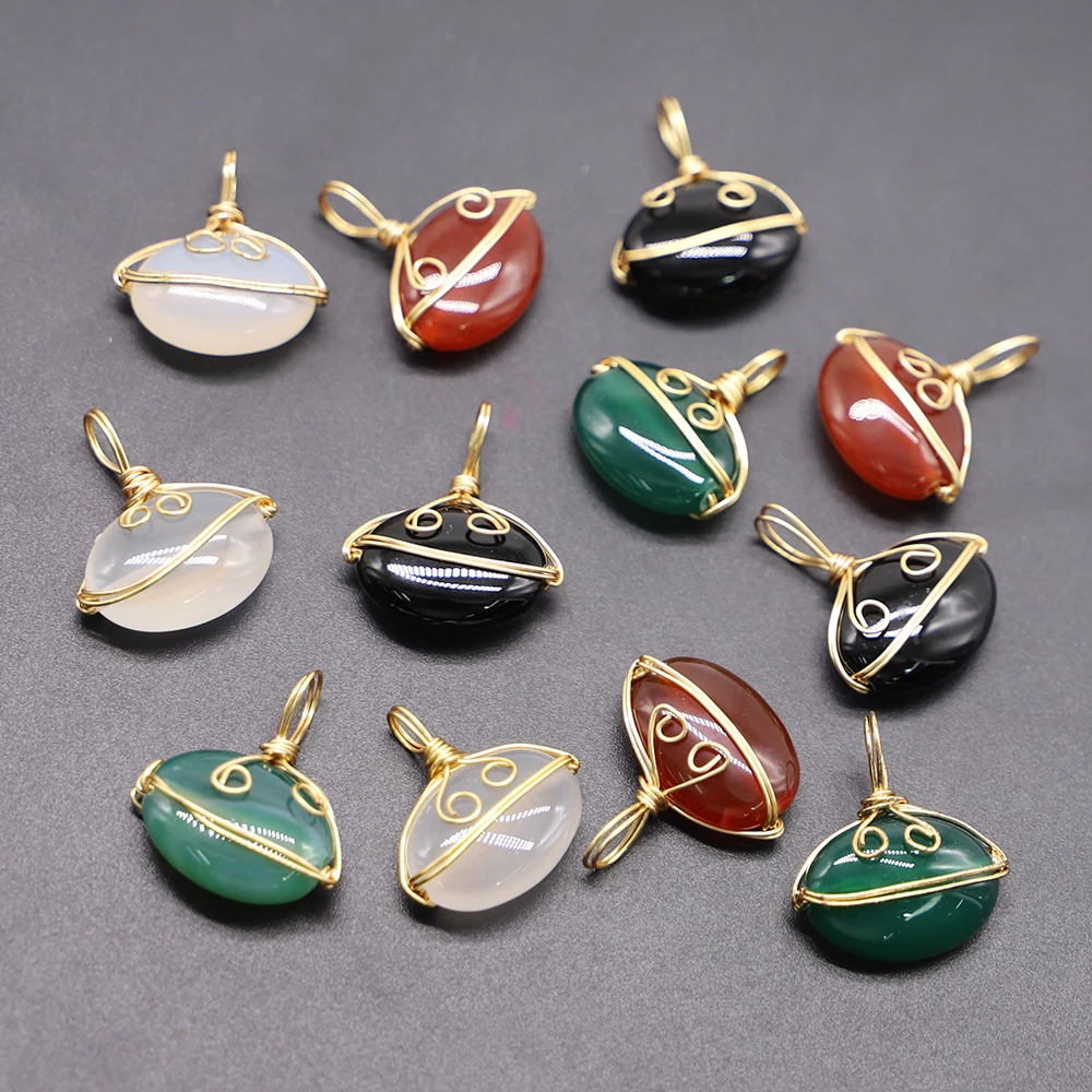 

Natural Stone Agate Winding Necklace Pendants Handmade Crafts Charms DIY Bracelet Earrings Jewelry Accessories Gift Making 12Pcs