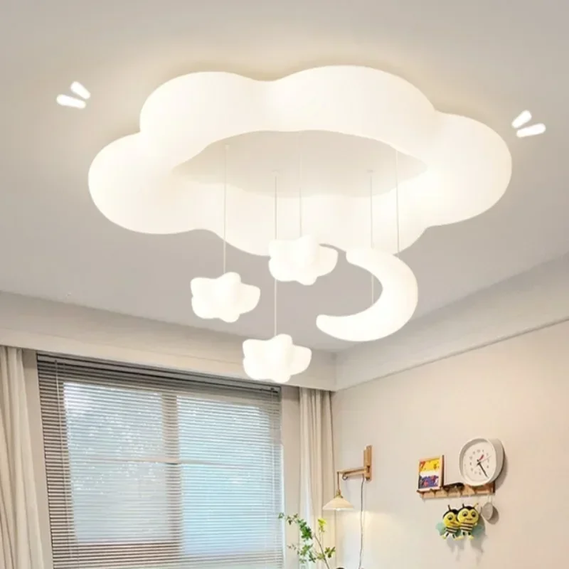 White Cloud Star Moon PE Chandelier Kids Room Ceiling Light For Girl Boy Baby Bedroom Home Decor Suspension Lighting Fixture