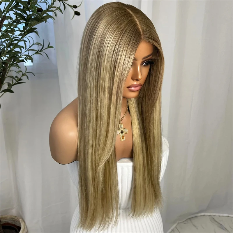 

Натуральный парик с верхней кружевной вставкой 13x4, свободная линия роста волос, омбре, золотисто-русый, синтетический HD-парик с кружевной передней частью, реалистичный вид, с предварительно проработанной линией роста волос