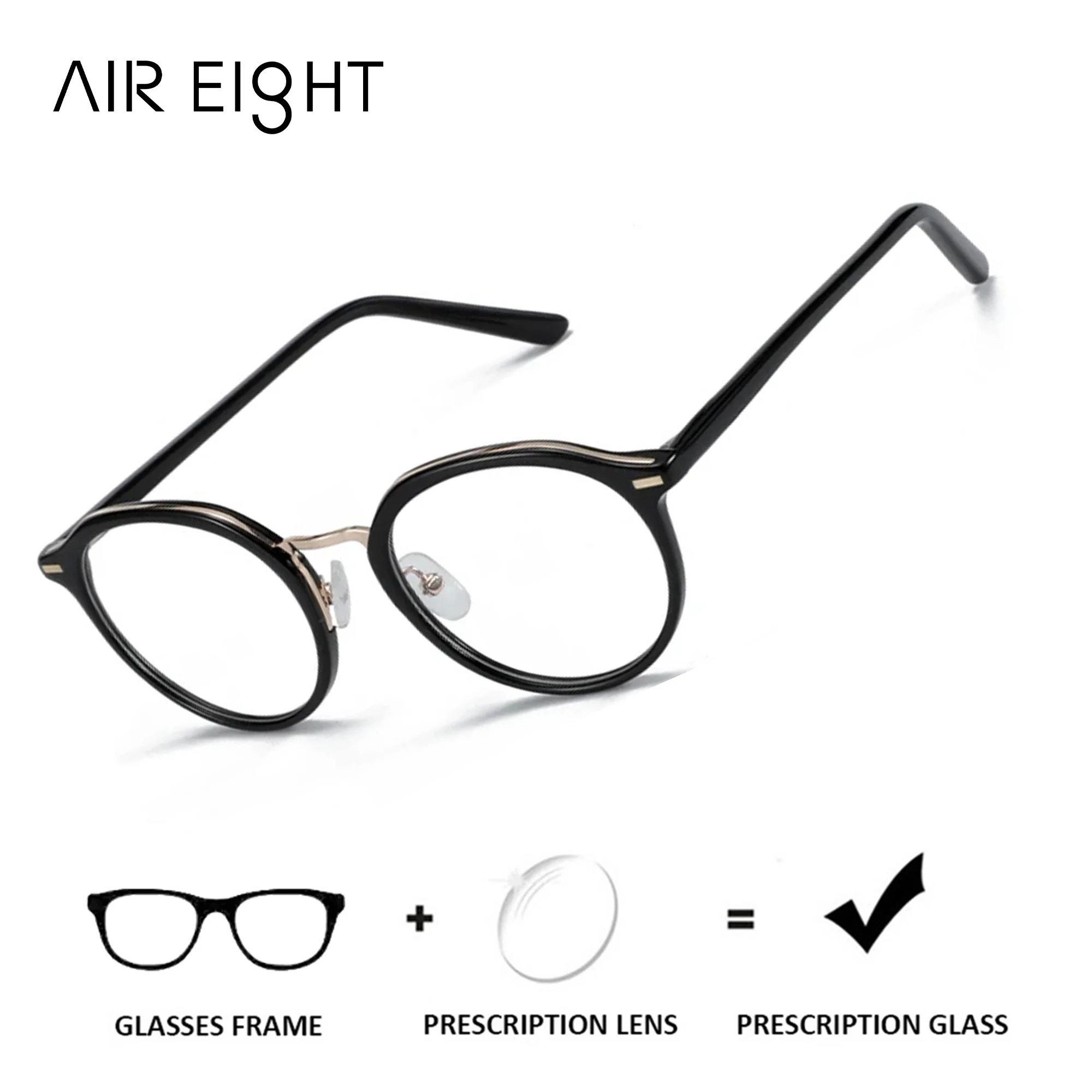 

AIR EIGHT Round Acetate Prescription Glasses for Women Progressive Optical Lenses Anti Blue Light Myopia Eyeglasses