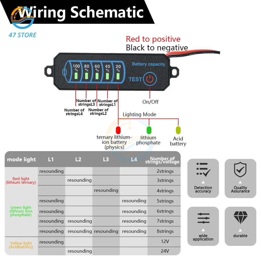 DC 5V-30V 2-8S Battery Level Indicator Board Lithium/LiFePO4/Acid Universal Power Percentage Battery Capacity Display Tester
