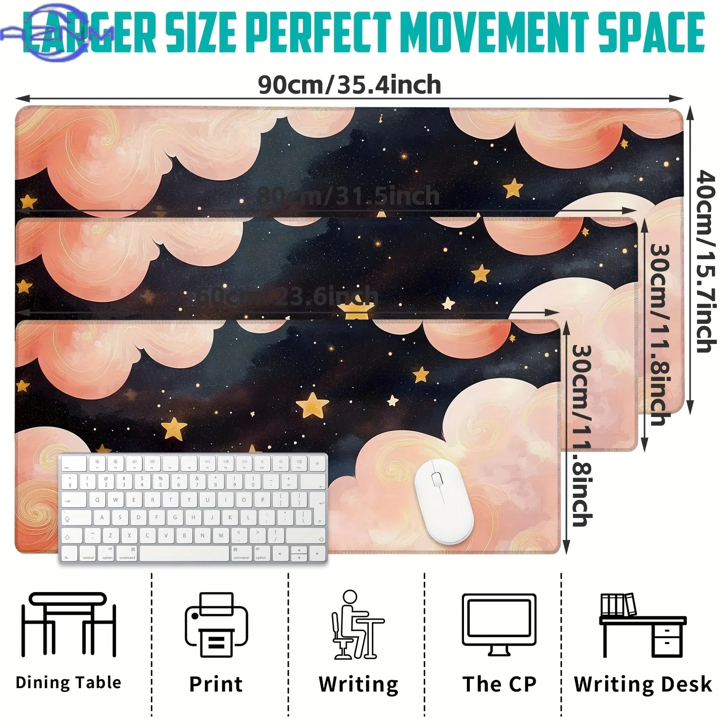 Oversized Gaming Mouse Pad & Desk Mat - Design Featuring Pink Clouds And a Starry Night Sky, with a Non-Slip Surface, Durable Re