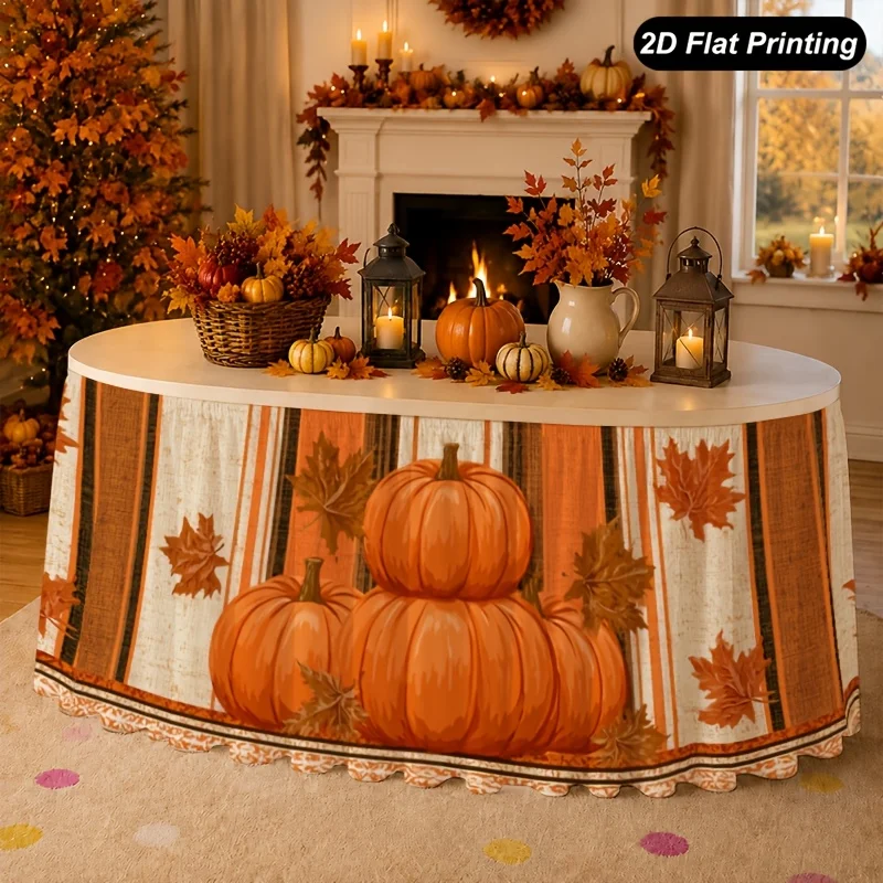 One-piece autumn tablecloth with a scene of pumpkins and maple leaves, perfect for decorating the kitchen at home.zyc