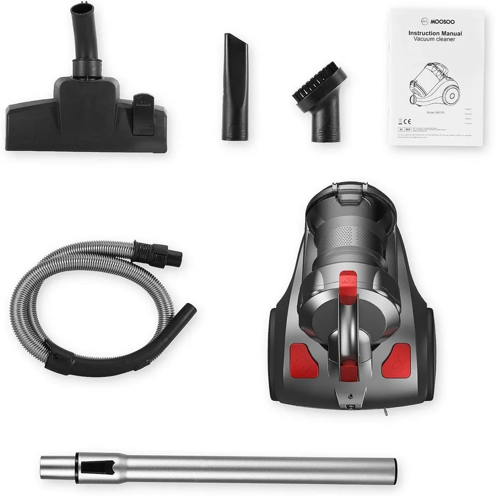 1.5L Lightweight Bagless Canister Vacuum Cleaner 19KPa Powerful Suction HEPA Filter Pet Hair Multi-Surface Cleaning Automatic