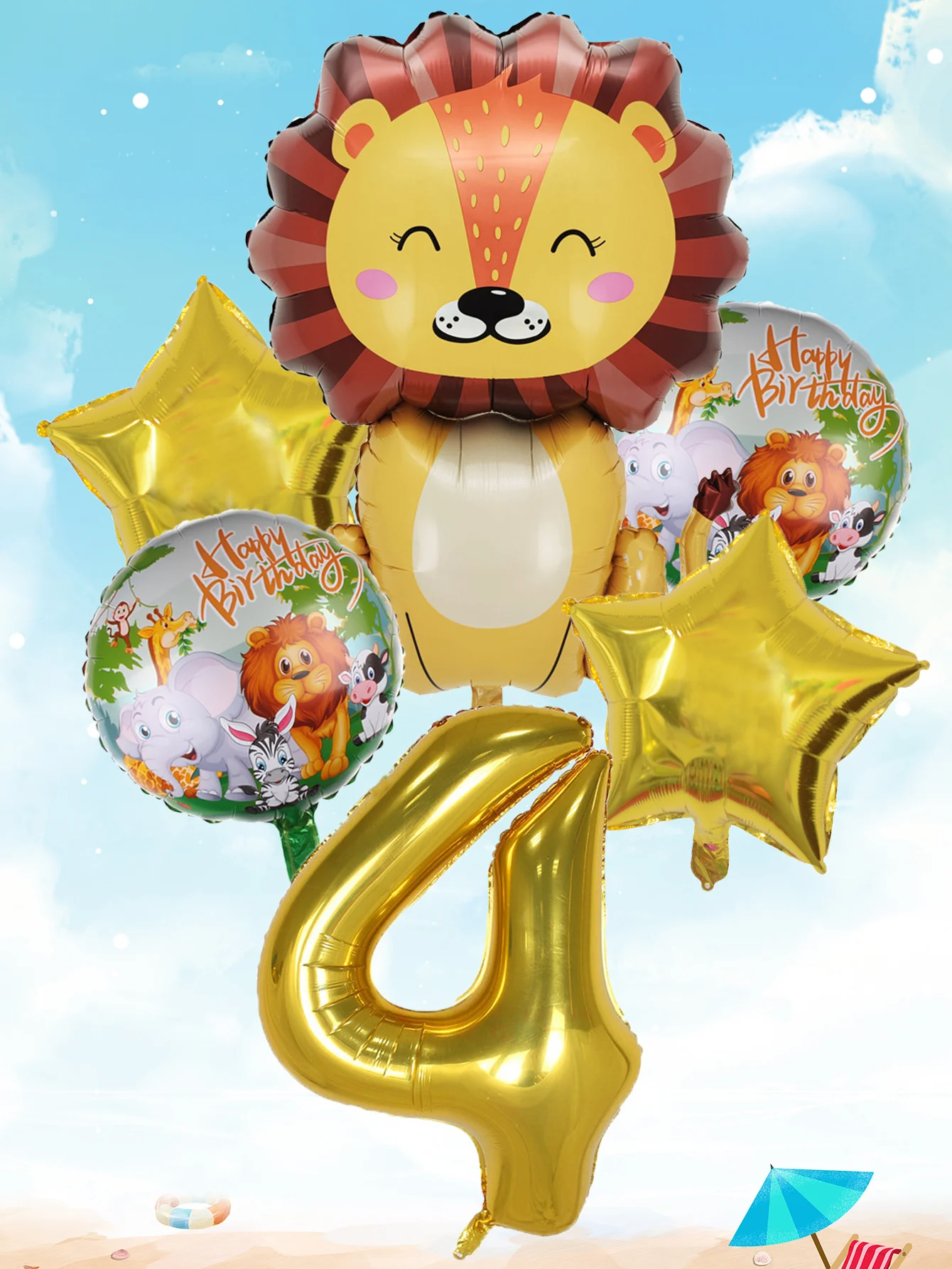6pcs Gold Large Lion Number Foil Balloons Animal Helium Balloon Children\'s Birthday Party Decorations Kids Inflatable Toys