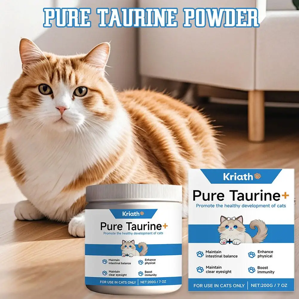 200g de Taurina en Polvo de Alta Pureza para Gatos, Salud del Corazón, Visión, Apoyo Inmunológico, Fácil de Mezclar, Aditivo Alimentario, Seguro para Todas las Edades