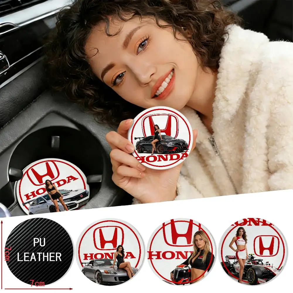 

FOR HONDA FASHION SEXY MODEL 2pcs 7x7cm Car Cup Holder Coaster PU Leather Anti-slip Car Interior Pad