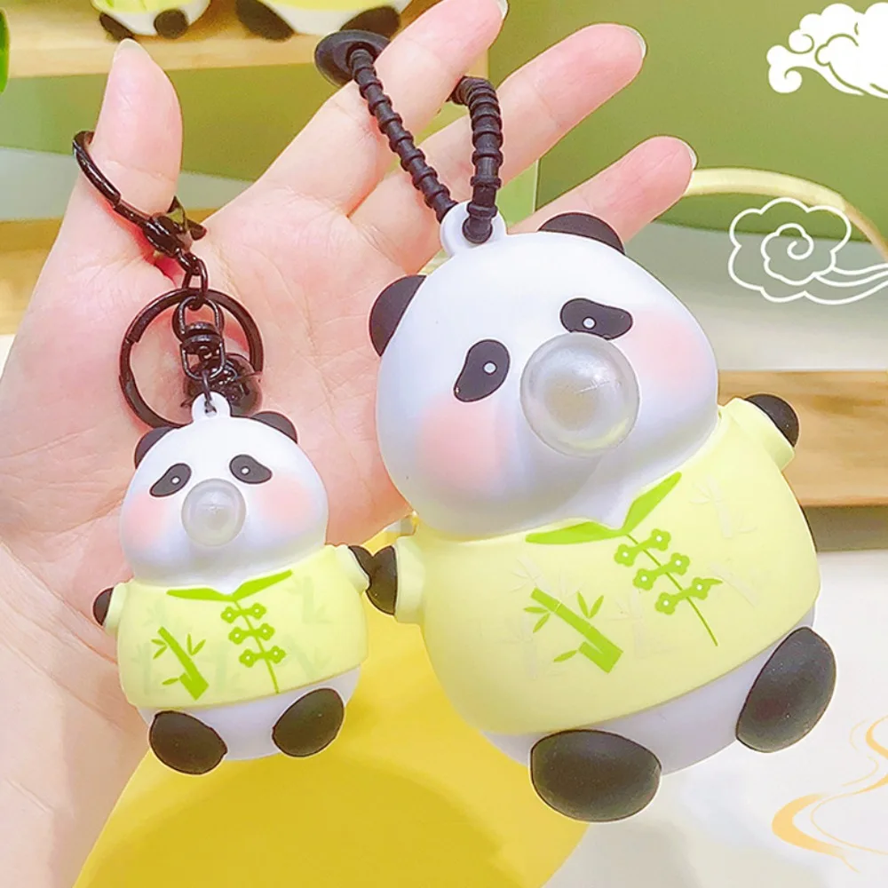 Blowing Bubble PVC Panda Keychain Squeezing Soft Toy Panda Backpack Pendant Ornament Kawaii Panda Jewelry Keychain Girl Boy Gift