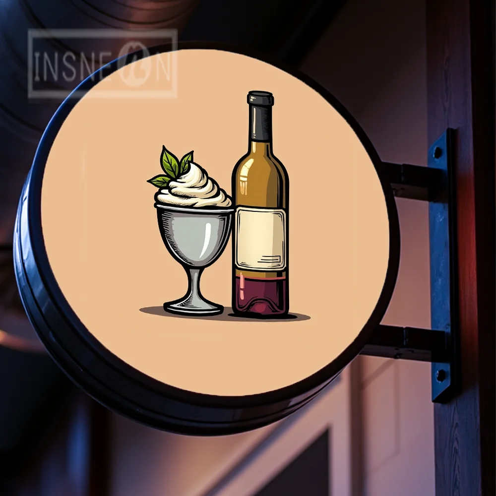 Custom Round Waterproof Acrylic LED Bars Light Box Outdoor Business Cocktails Sign Double Sided Backlit Advertising Display