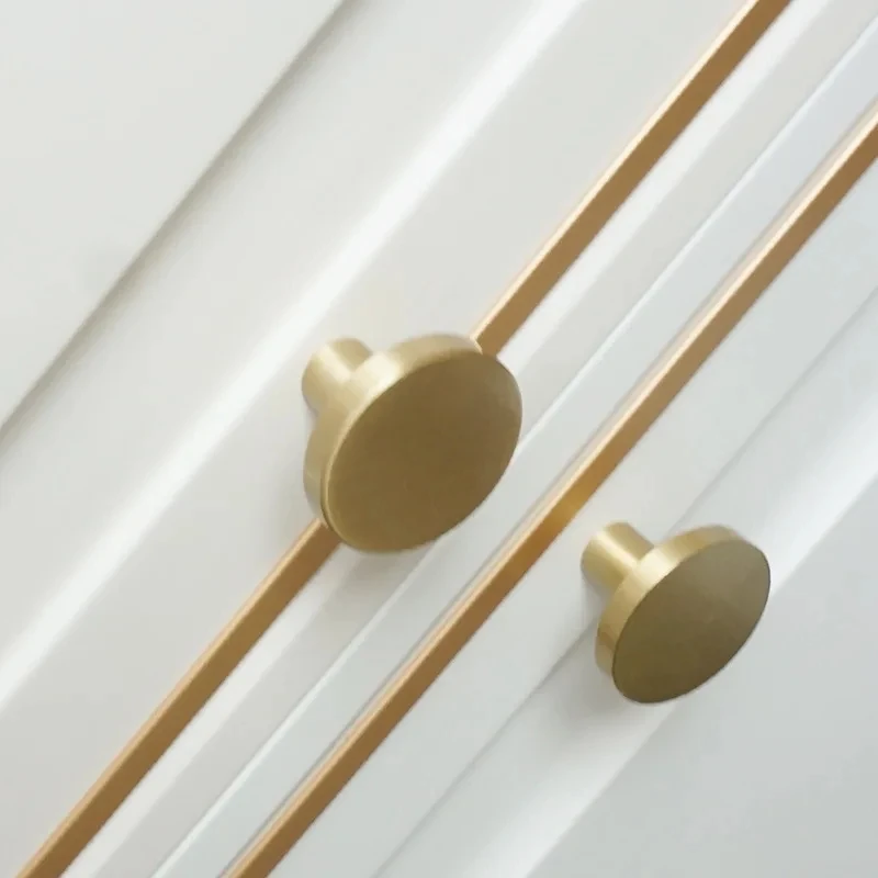 Solid Brass Knobs for Cabinets and Drawers Round Brushed Gold Dresser Door Knob Wardrobe Cupboard Pulls Handles Cabinet Hardware