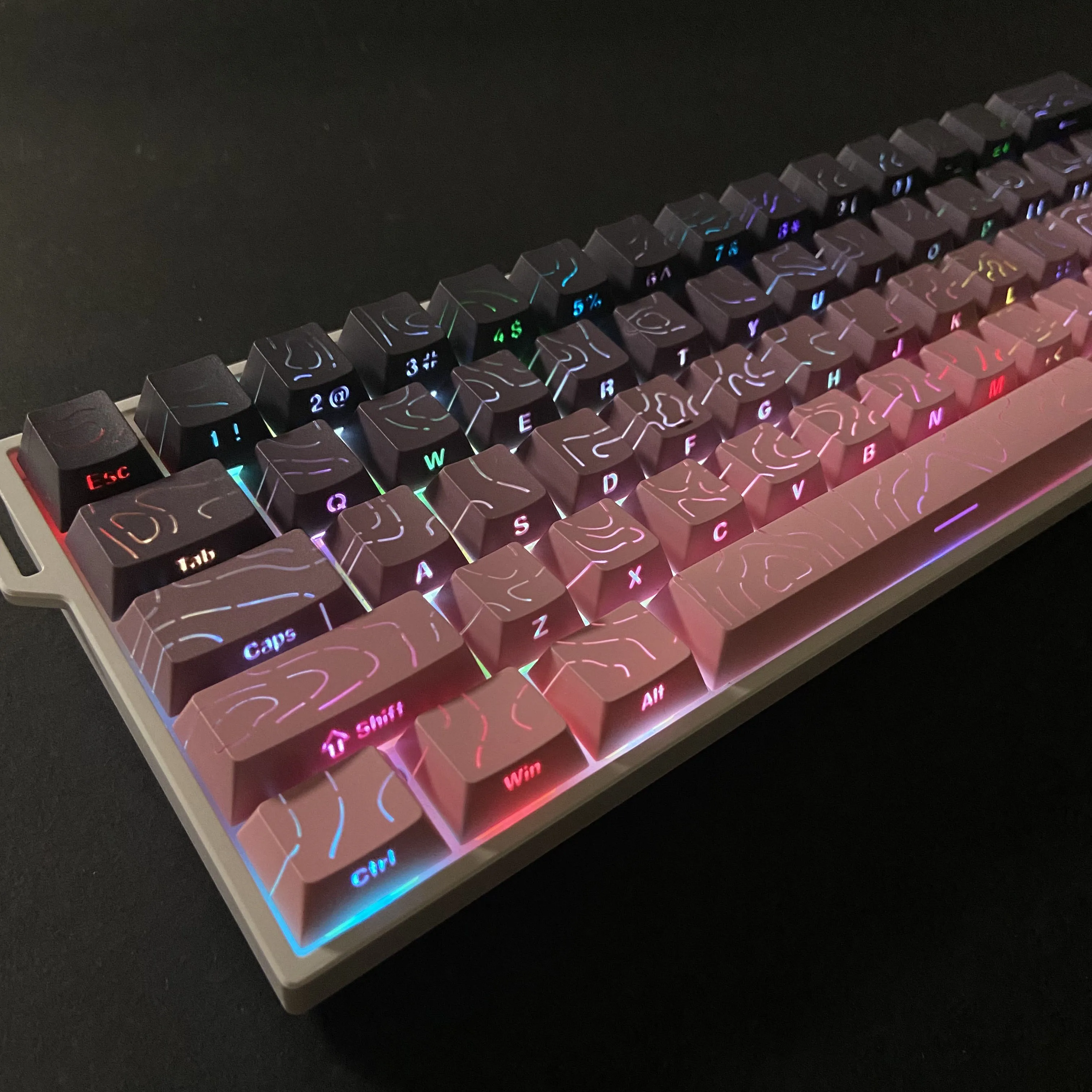 Capuchons de touches imprimés sur le côté, lignes translucides dégradées, 133 touches pour clavier mécanique, noir, violet, gris, bleu, cerise PBT