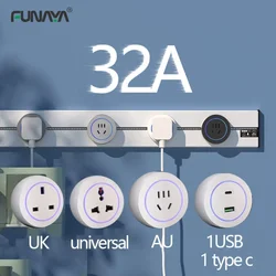 Rail Track Sockets EU/UK/US/AU Universal 32A 8000W Kicten Office Sliding 110v 220v Plug Removable 2 USB 1 Type C Power Socket