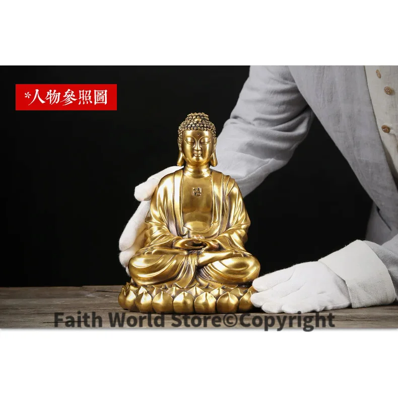 25cm tall - Buddhist Bless health and safety TOP efficacious Talisman Mascot gold RU LAI Buddha brass carving Sculpture statue