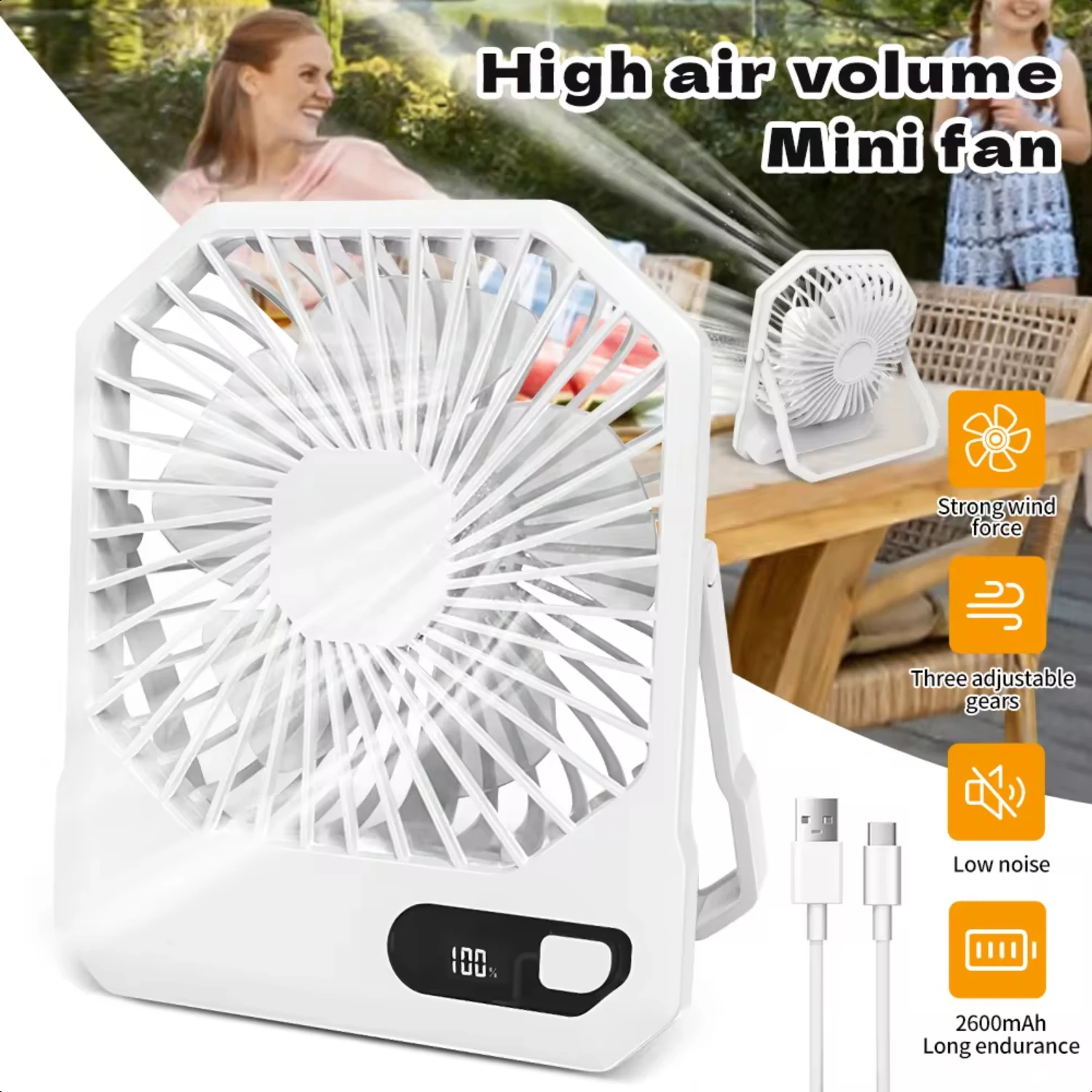 Portable Mini Fan USB Rechargeable Office Cooling Fan - Low Noise, High Air Volume