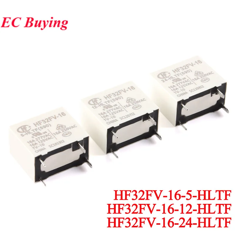 2Pcs/1pc HF32FV Relay HF32FV-16/5-HLTF 12-HLTF 24-HLTF HF32FV-16-5-HLTF 5VDC 12VDC 24VDC DC 5V 12V 24V 16A 4Pin Power Relais