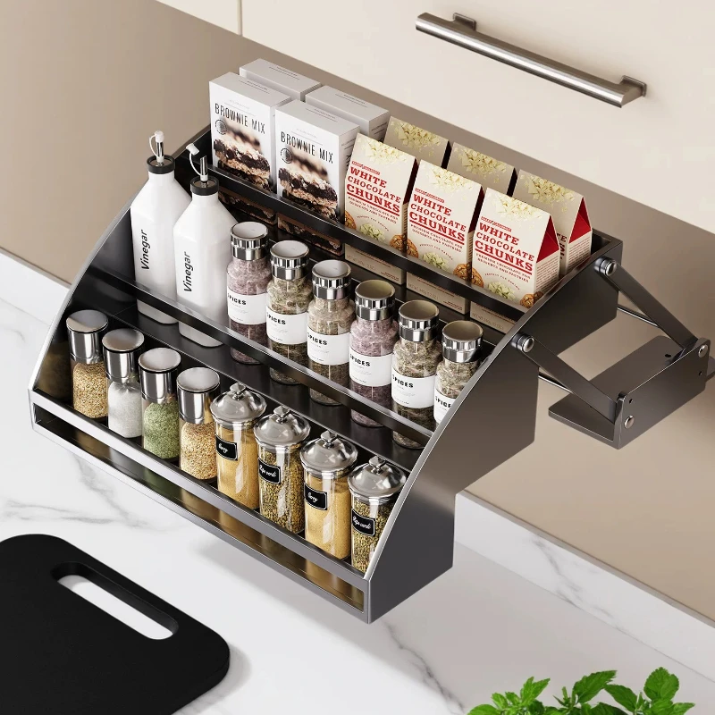 

Hanging cabinet lift basket Kitchen cabinet Pull-up and drop seasoning pull basket Top cabinet Layered telescopic storage rack
