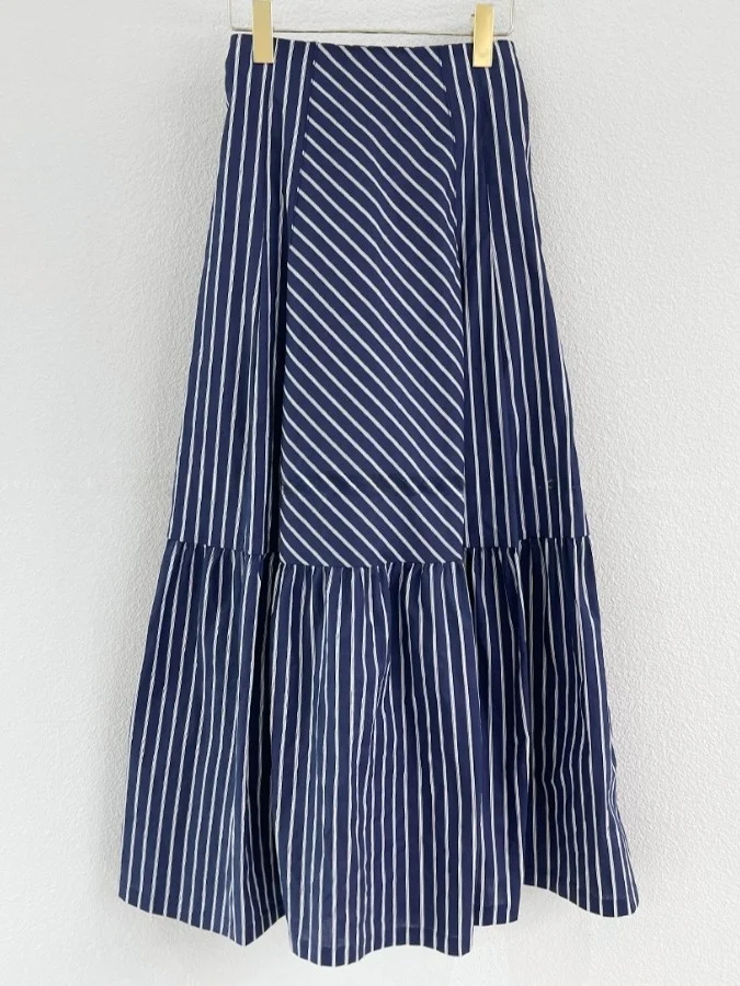 

Chic High Waist A-Line Midi Skirt Stripe Patchwork Slimming Long Skirt Women's Commute Sle Regular Thin Spring 2025